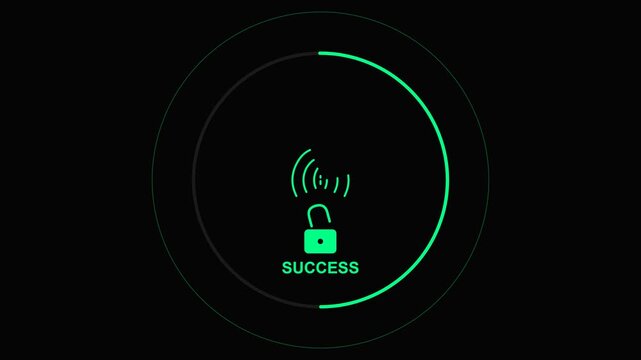 Progress Bar Animation Showing Secure Wireless Connection and Data Transfer Leading to Successful Completion