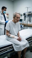 Fototapeta premium Medical emergency challenge: rabies diagnosis, virus impact, rhabdovirus disease, patient care, health crisis, hospital setting, elder man, healthcare system, human suffering.