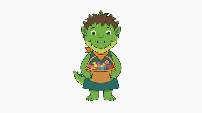 Brazilian Folklore Cuca Character Wearing a Bandana and Apron Holding a Basket of Candy and Colorful Lollipops Isolated on White Background