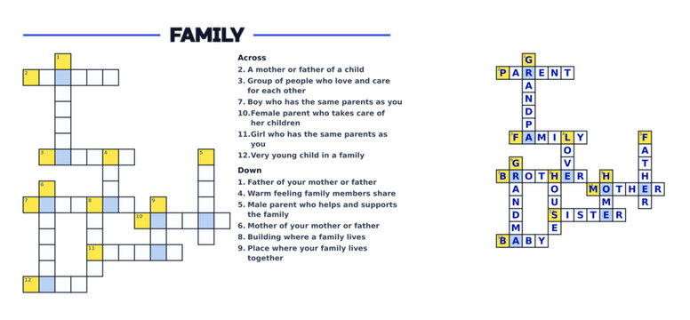 Family crossword puzzle game on vocabulary