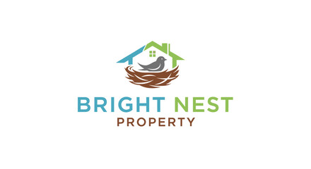 Fototapeta premium Property logo featuring house silhouette and bird in a nest illustration