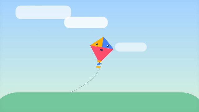 Colorful Kite Flying High in the Blue Sky Animation.