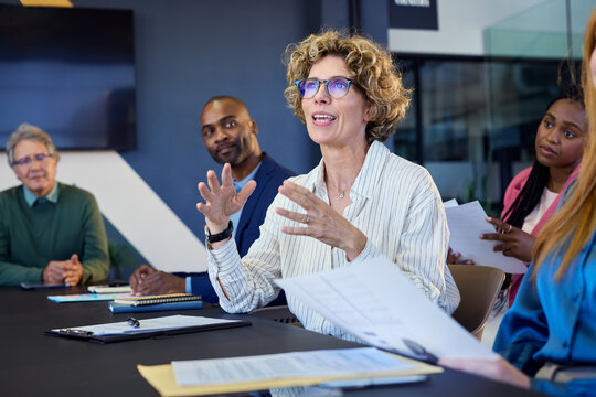 Mature businesswoman talking in a office meeting