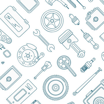 car mechanic tools pattern engine repair service diagram set