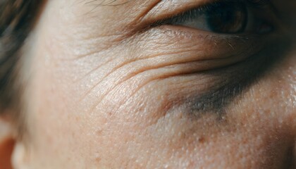 Fototapeta premium Under Eye Wrinkles and Dark Shadows Realistic Aging Skin Close Up