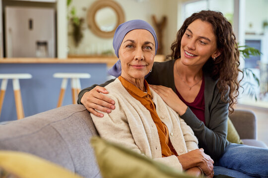 Daughter support elder mother during cancer treatment