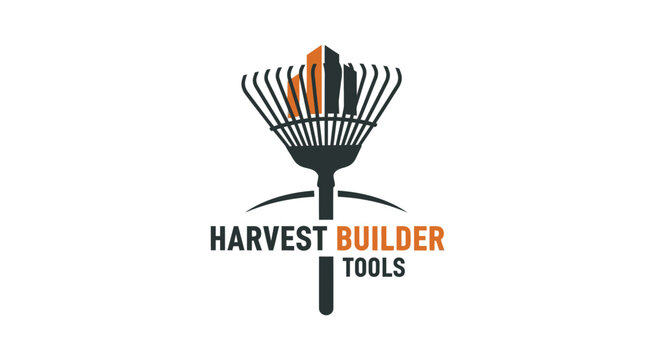Abstract rake and building silhouette logo concept for construction or harvest themes