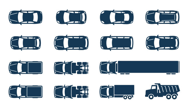 Top Down View Silhouette Collection of Modern Passenger Cars and Commercial Trucks for Design Projects Transportation Graphics and Automotive Visuals