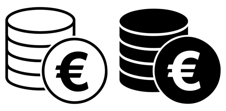 euro coin stack money icon set