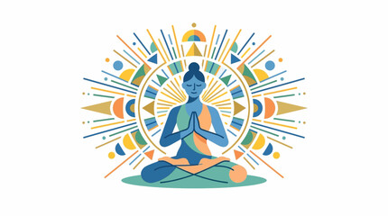 Fototapeta premium Serene Woman Meditating in Lotus Pose with Spiritual Geometric Mandala Pattern Victoria Day