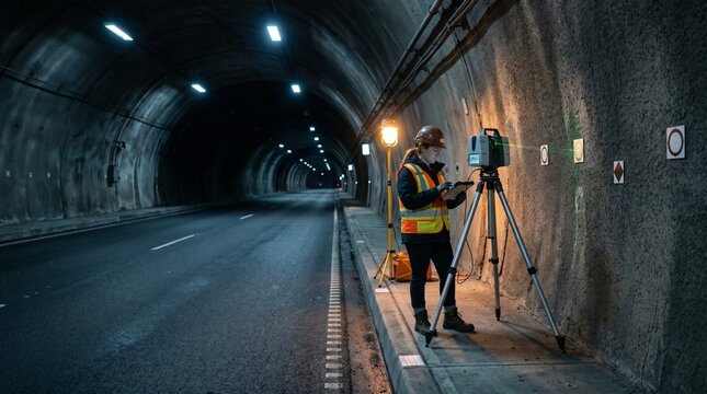 Surveyor uses laser scanner to map tunnel interior