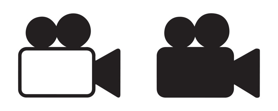 Outline and solid video camera icons on transparent background for design element.