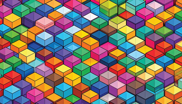 Colorful 3D cubes in pattern.