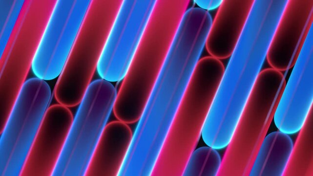 Neon Blue and Red Glowing 3D Tubes Diagonal Motion Background Loop