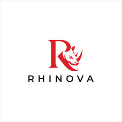 Creative rhino and letter R logo design. Strong and modern identity ideal for construction, security, technology, automotive, and industrial brands. © Deeone Studio