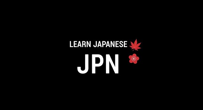 Learn japanese language instructional graphic with text and maple leaf icons