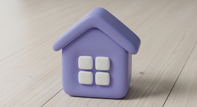 Small purple house model made of modeling clay with property miniature architecture building residential construction mortgage plasticine decoration