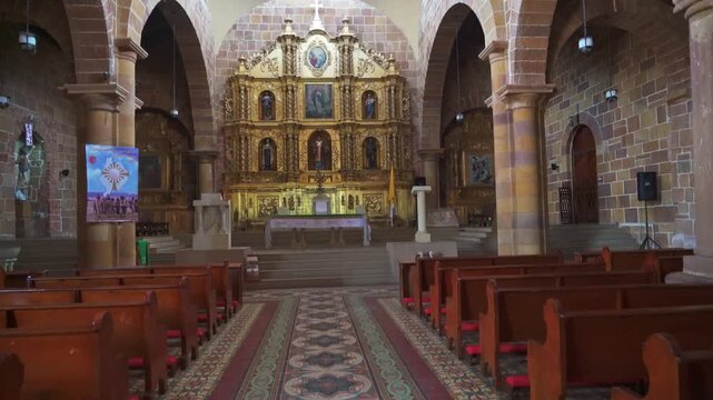 Golden altar of the Church of the Immaculate Conception in Barichara, Santander, Colombia