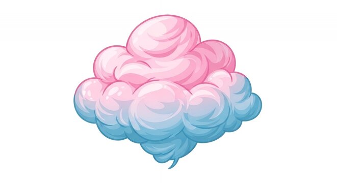 Whimsical Pink and Blue Cotton Candy Cloud Graphic Art Isolated on White Background for Sweet Food or Sky Design