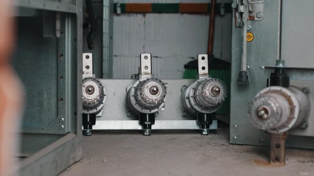 Electrical switchgear components inside transformer substation