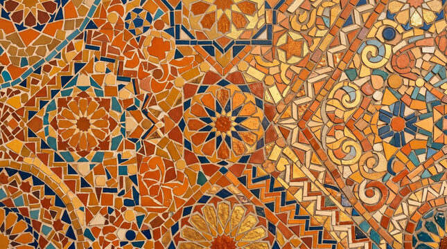 Intricate hand crafted ceramic mosaic mural installed on an exterior urban wall for public art decoration community cultural enrichment and architectural landscaping projects