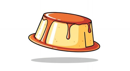 Fototapeta premium Vector Illustration of a Classic Caramel Custard Flan Dessert with Sweet Syrup Topping Isolated on White Background.