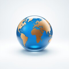 Fototapeta premium Glass globe depicts continents, oceans. Shiny surface reflects light, creating visual appeal. Simple background enhances focus.