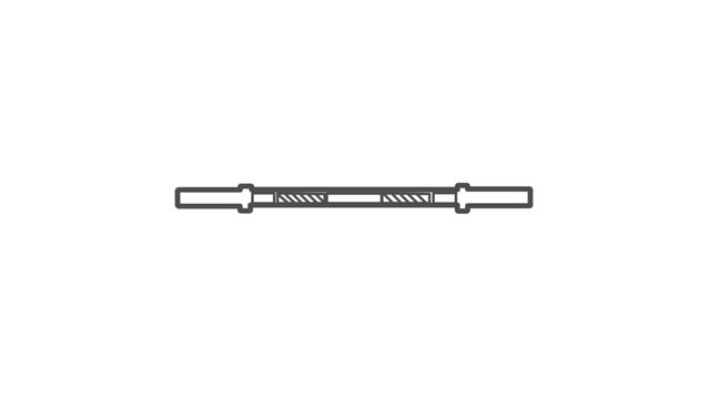 Straight barbell shaft line vector icon illustration with editable stroke. Customizable empty gym weightlifting bar for professional bodybuilding and fitness equipment design elements.