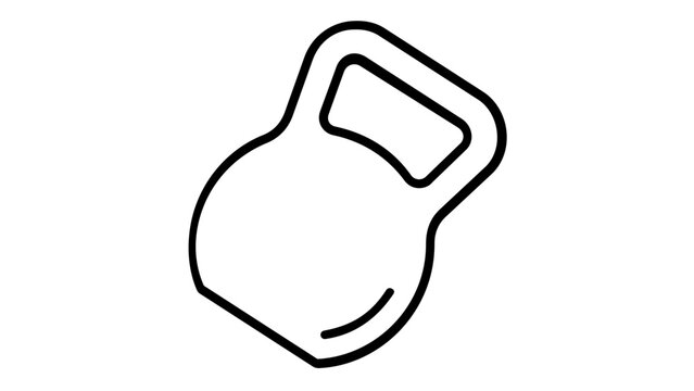 Professional vector icon illustration of a tilted kettlebell for weightlifting and fitness exercises, designed with a clean minimalist outline and flat aesthetic for sports equipment catalogs.