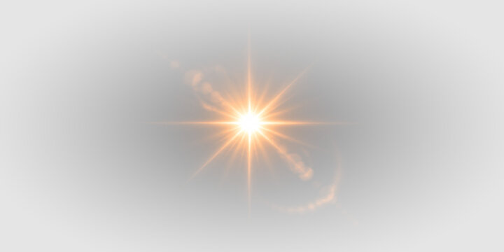 Lensflare orange starburst glow overlay, on transparent background