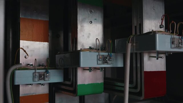 Electrical busbar connections inside transformer substation switchgear
