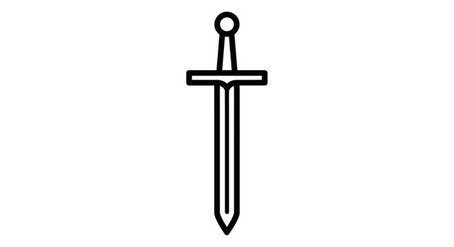 Minimalist black and white sword icon with simple line art design