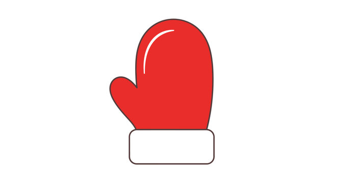Red winter mitten illustration with white cuff and highlight on plain background