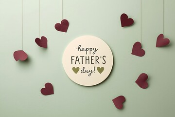 Naklejka premium Happy fathers day text on circular card surrounded by dark red hearts with greeting background celebration affection decoration minimalist festivity conceptual appreciation gratitude
