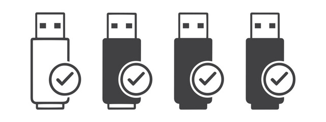 USB Flash Drive Icon Set with Check Mark Approved Storage Device Vector Collection © maxsabbir07