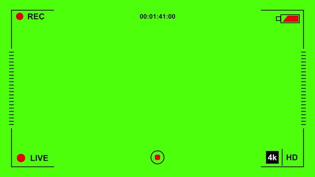 frame of the video camera screen in 4k resolution .Camcorder viewfinder with green screen. Recording concept with . Camera recording screen overlay 4k video.........