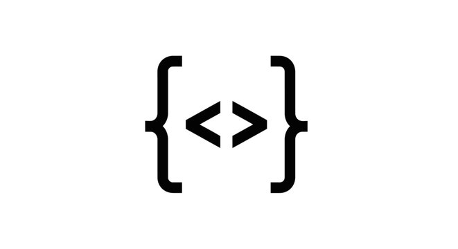 Abstract digital code symbol illustration with curly braces and angle brackets