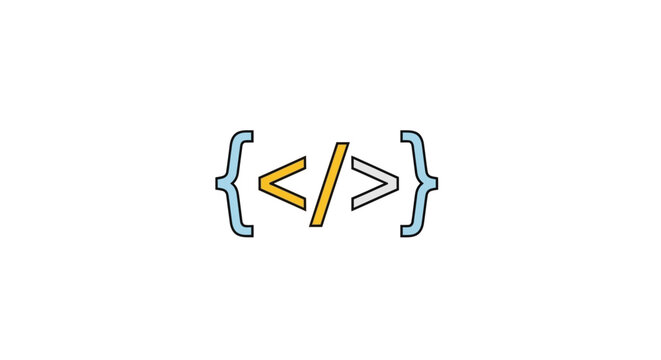 Abstract illustration of coding symbols and brackets on a clean white background