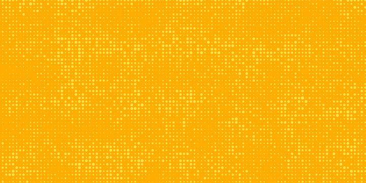 Yellow halftone pattern. Retro comic gradient background. Bright orange pixelated dotted texture overlay modern artt