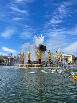 02 of May 2026 - Moscow, Russia: Fountain "Friendship of Nations" at VDNH in Moscow, Russia
