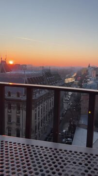 Bucharest Sunset Aerial Panorama: Urban Glow Over Romanian Capital