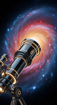 Abstract telescope with orange and blue spiral galaxy background full hd download 2025 2026
