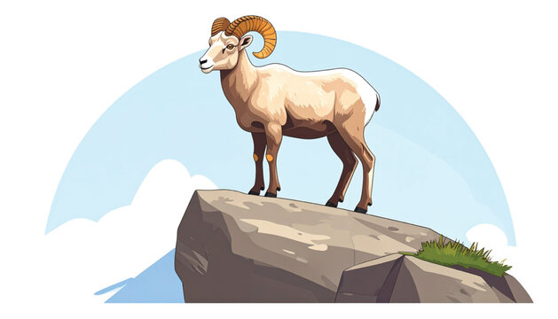 Bighorn Sheep Standing on Rock Formation.
