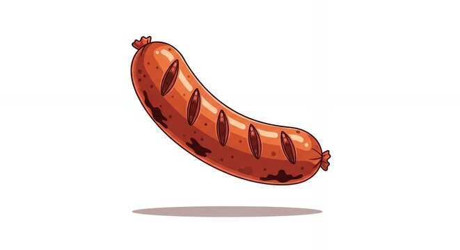 Grilled German Sausage Illustration Isolated on White Background for BBQ Menu and Fast Food Design Projects