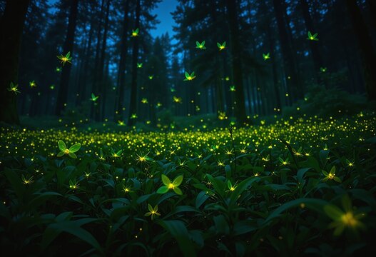 Summer Firefly Lightning Bug Bioluminescent Glow Green Yellow Forest Night USA