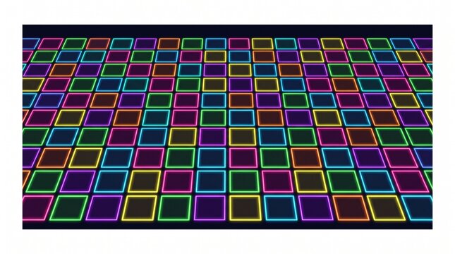 Colorful neon squares dance floor grid pattern background