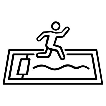 Minimalist long jump sand pit vector icon featuring a rectangular landing area for track and field athletics competition, professional line art illustration for sports training apps and games.