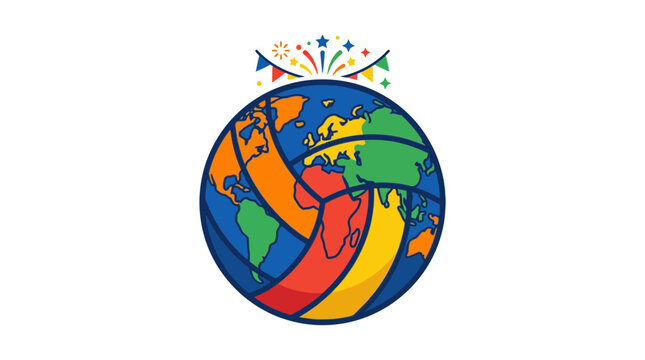 Volleyball World Globe Celebration Icon