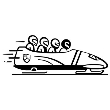 Aerodynamic racing bobsled vector icon illustration for winter sports competitions and sliding events, minimalist line art design of a professional bobsleigh on a clean white background.