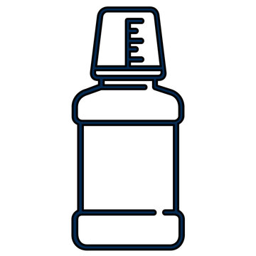 Professional mouthwash bottle with measuring cap line icon vector illustration, minimalist design for oral hygiene and dental health maintenance, simple graphic resource for dentistry apps and web.